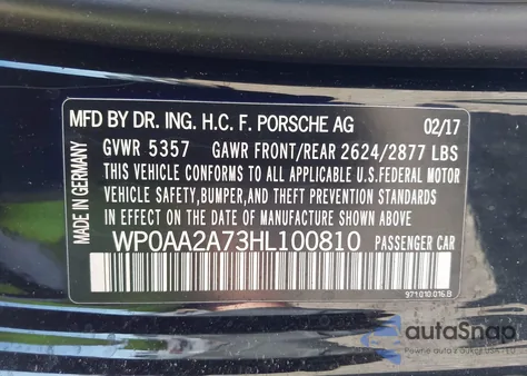 2017 Porsche Panamera 4 z USA, uszkodzony, nr VIN WP0AA2A73HL100810